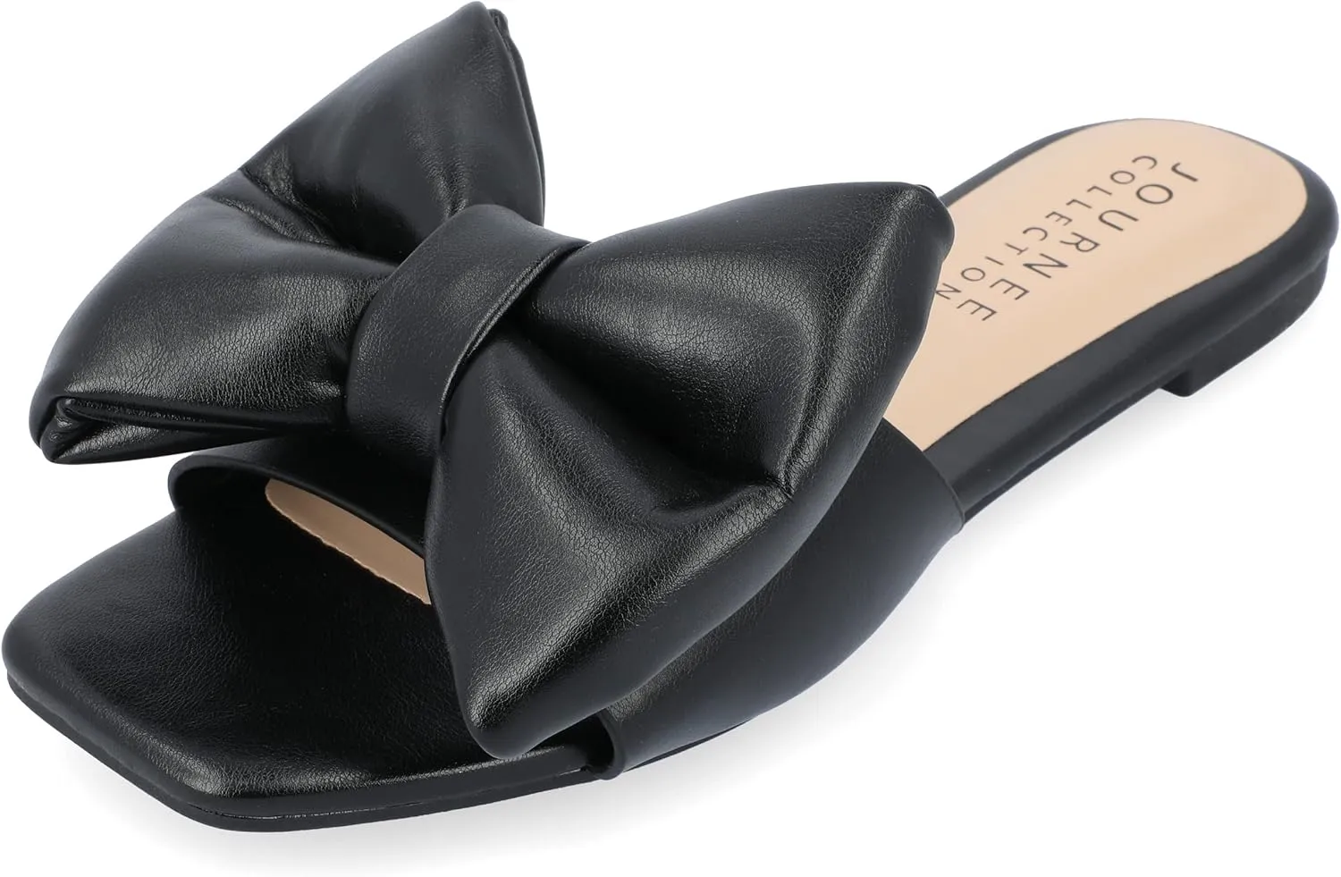 Journee Womens Bow Knot Flat Open Square Toe Dressy Sandal Fayre Comfort Slip On Slide Shoes