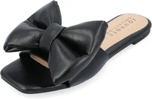 Journee Womens Bow Knot Flat Open Square Toe Dressy Sandal Fayre Comfort Slip On Slide Shoes