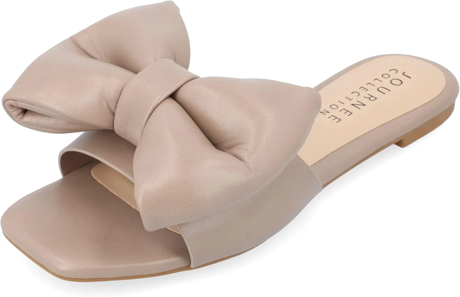 Journee Womens Bow Knot Flat Open Square Toe Dressy Sandal Fayre Comfort Slip On Slide Shoes