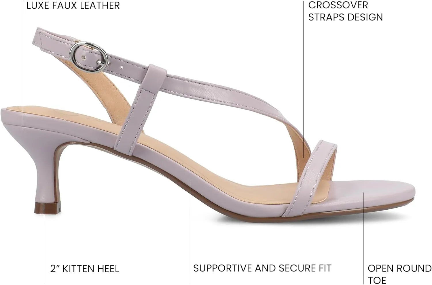 Journee Womens cushioned footbed Jemry Kitten Heel Faux Leather Open Toe Ankle Buckle 2-3 Inch Heel