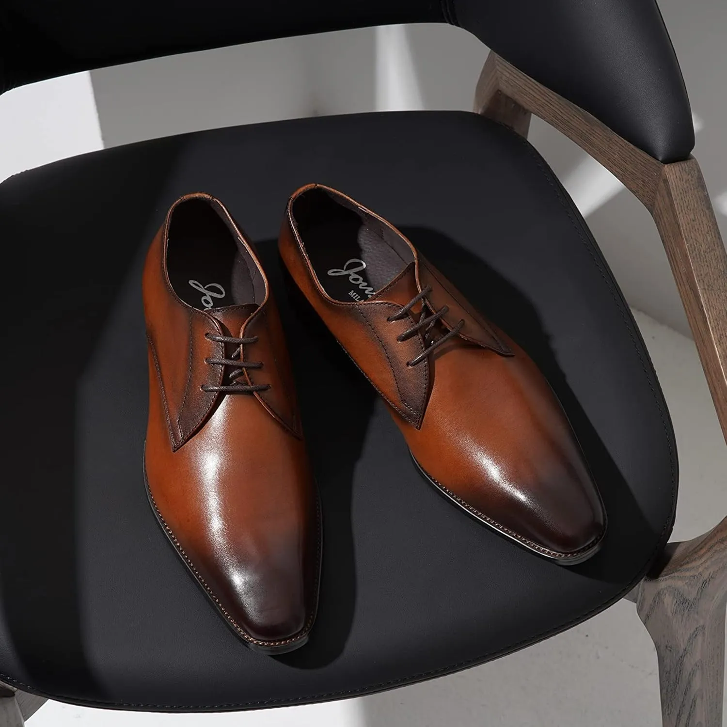 Jousen Men's Dress Shoes Leather Formal Business Oxford Derby Shoes Brogue Wingtip Retro Dress Shoes for Men