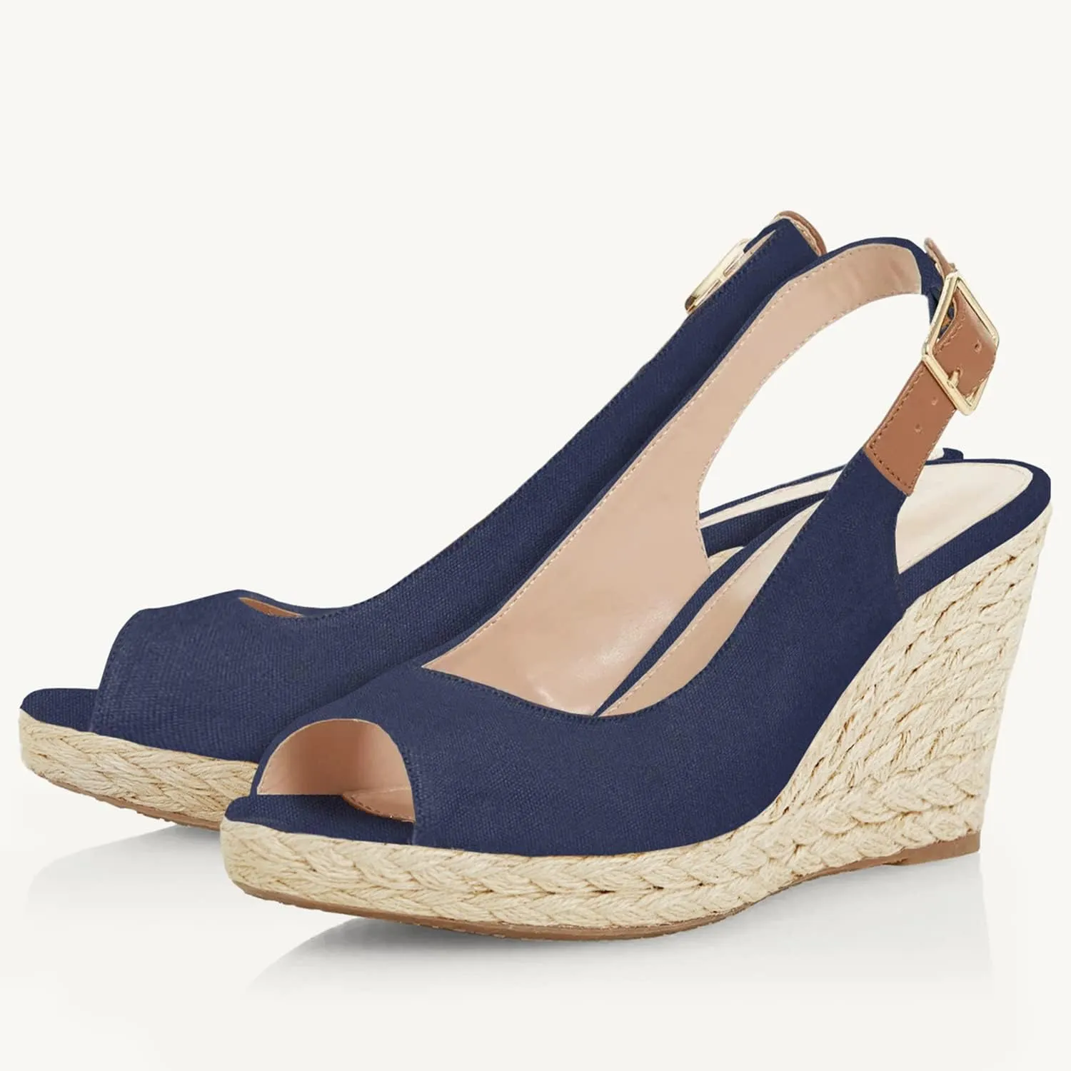 Juliet Holy Womens Ankle Strap Espadrille Wedges Round Open Toe Platform Slingback Slip on Peep Toe Sandals Comfort Summer Shoes