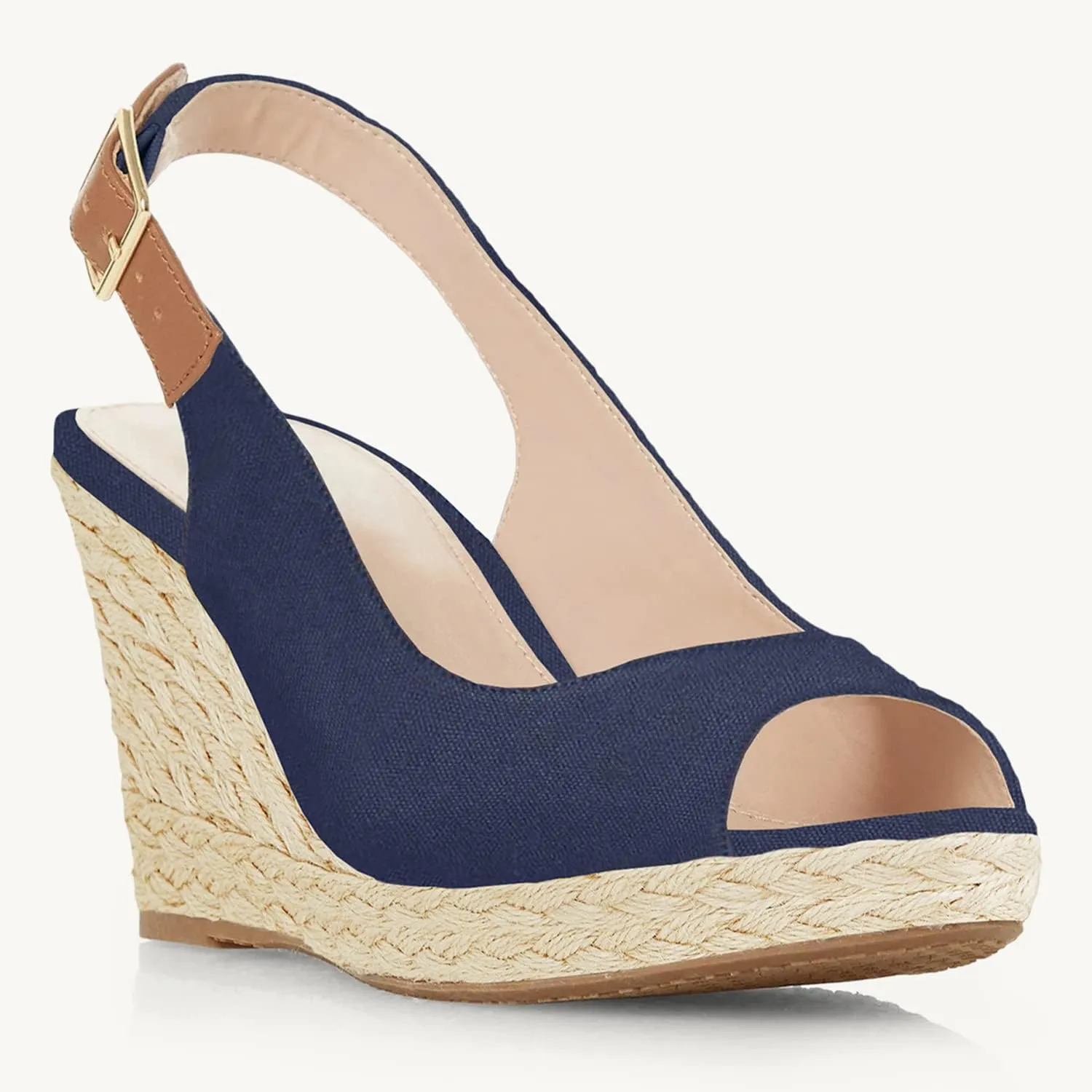 Juliet Holy Womens Ankle Strap Espadrille Wedges Round Open Toe Platform Slingback Slip on Peep Toe Sandals Comfort Summer Shoes