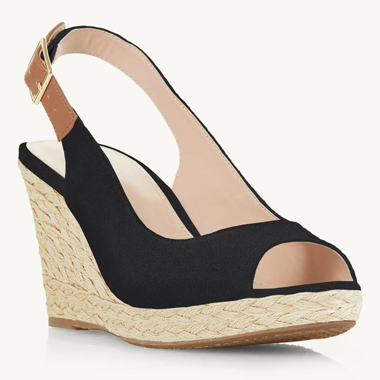 Juliet Holy Womens Ankle Strap Espadrille Wedges Round Open Toe Platform Slingback Slip on Peep Toe Sandals Comfort Summer Shoes