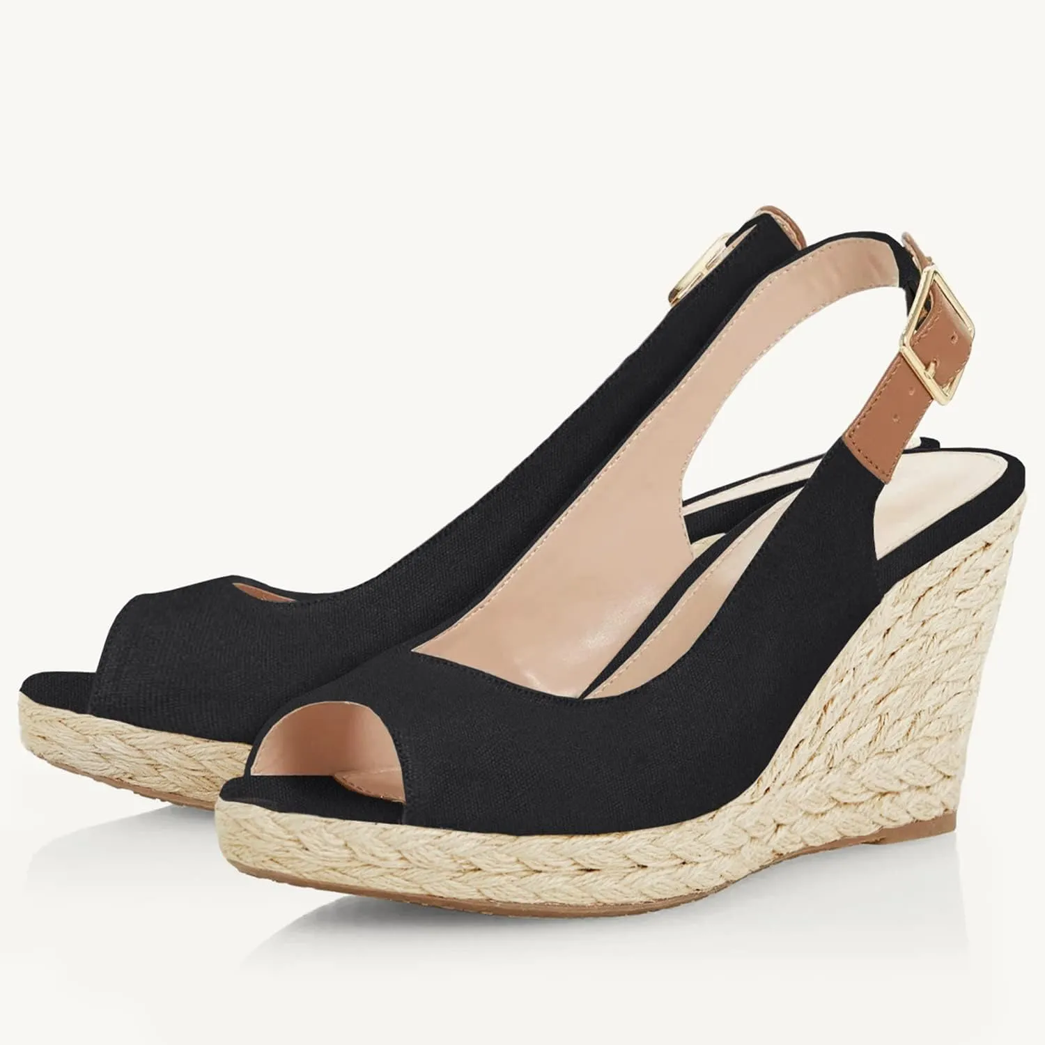 Juliet Holy Womens Ankle Strap Espadrille Wedges Round Open Toe Platform Slingback Slip on Peep Toe Sandals Comfort Summer Shoes