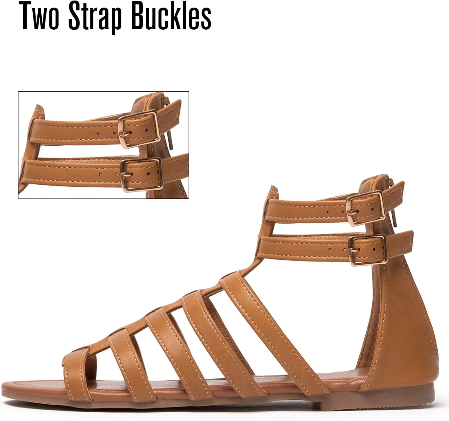 katliu Women's Gladiator Sandal Flat Strap Sandals Two Ankle Buckle