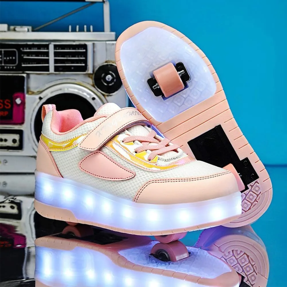 Kids LED Roller Skate Shoes with Double Wheels Rechargeable Retractable Wheels Light Up Sneakers for Christmas Birthday Gifts