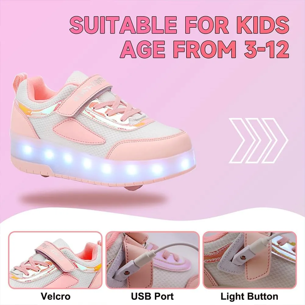 Kids LED Roller Skate Shoes with Double Wheels Rechargeable Retractable Wheels Light Up Sneakers for Christmas Birthday Gifts