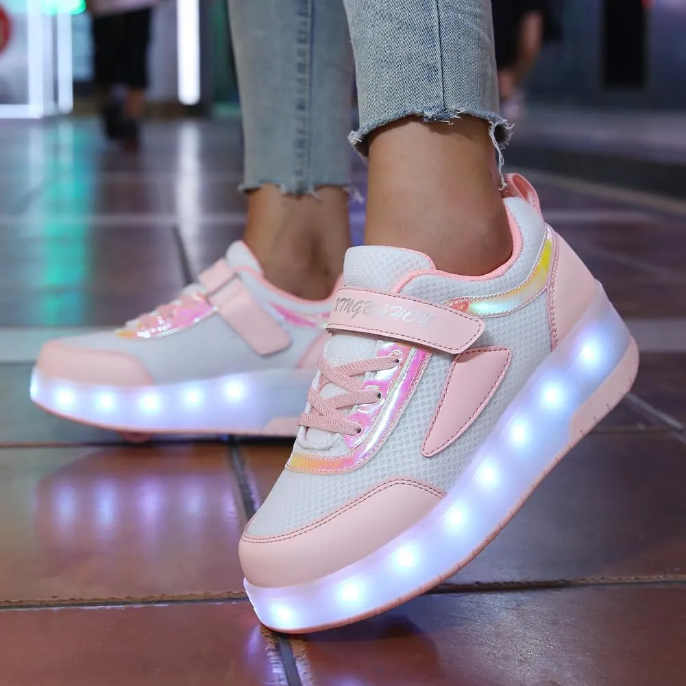 Kids LED Roller Skate Shoes with Double Wheels Rechargeable Retractable Wheels Light Up Sneakers for Christmas Birthday Gifts