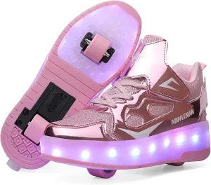 Kids LED Roller Skate Shoes with Double Wheels Rechargeable Retractable Wheels Light Up Sneakers for Christmas Birthday Gifts