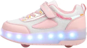 Kids LED Roller Skate Shoes with Double Wheels Rechargeable Retractable Wheels Light Up Sneakers for Christmas Birthday Gifts