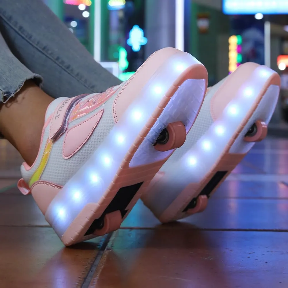 Kids LED Roller Skate Shoes with Double Wheels Rechargeable Retractable Wheels Light Up Sneakers for Christmas Birthday Gifts