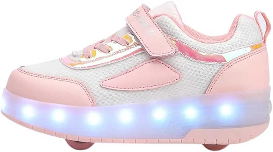 Kids LED Roller Skate Shoes with Double Wheels Rechargeable Retractable Wheels Light Up Sneakers for Christmas Birthday Gifts