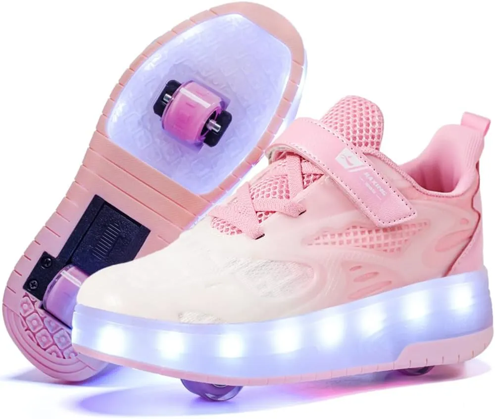 Kids Roller Shoes - Upgraded 2 Wheels 16 LED Colorful Model Rechargeable Fashions Boys Girls Sneaker Retractable Skateboarding Shoes for Beginner Balanced Party Birthday Christmas Best Gift