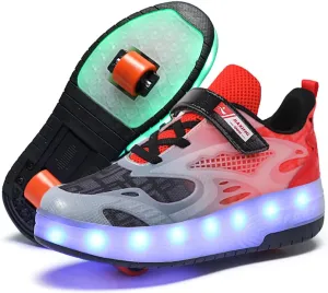 Kids Roller Shoes - Upgraded 2 Wheels 16 LED Colorful Model Rechargeable Fashions Boys Girls Sneaker Retractable Skateboarding Shoes for Beginner Balanced Party Birthday Christmas Best Gift