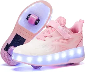 Kids Roller Shoes - Upgraded 2 Wheels 16 LED Colorful Model Rechargeable Fashions Boys Girls Sneaker Retractable Skateboarding Shoes for Beginner Balanced Party Birthday Christmas Best Gift