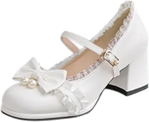 Ladies Retro Single Shoes Chunky Heel Mary Jane Shoes Bowknot College Style Large Size Womens Sandals with Arch Support