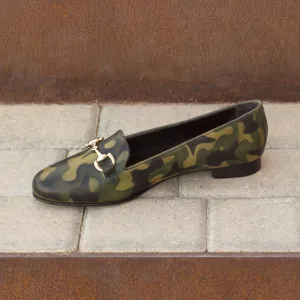 Ladies Rosa Slip On in Hand Painted Khaki Patina Calf Leather detailed with Gold Metal Bit