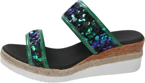 Large Size Sequined Wedge Heel Fashion Sandals New Summer Women's Slippers One Word Wedge Espadrille Sandals for Women