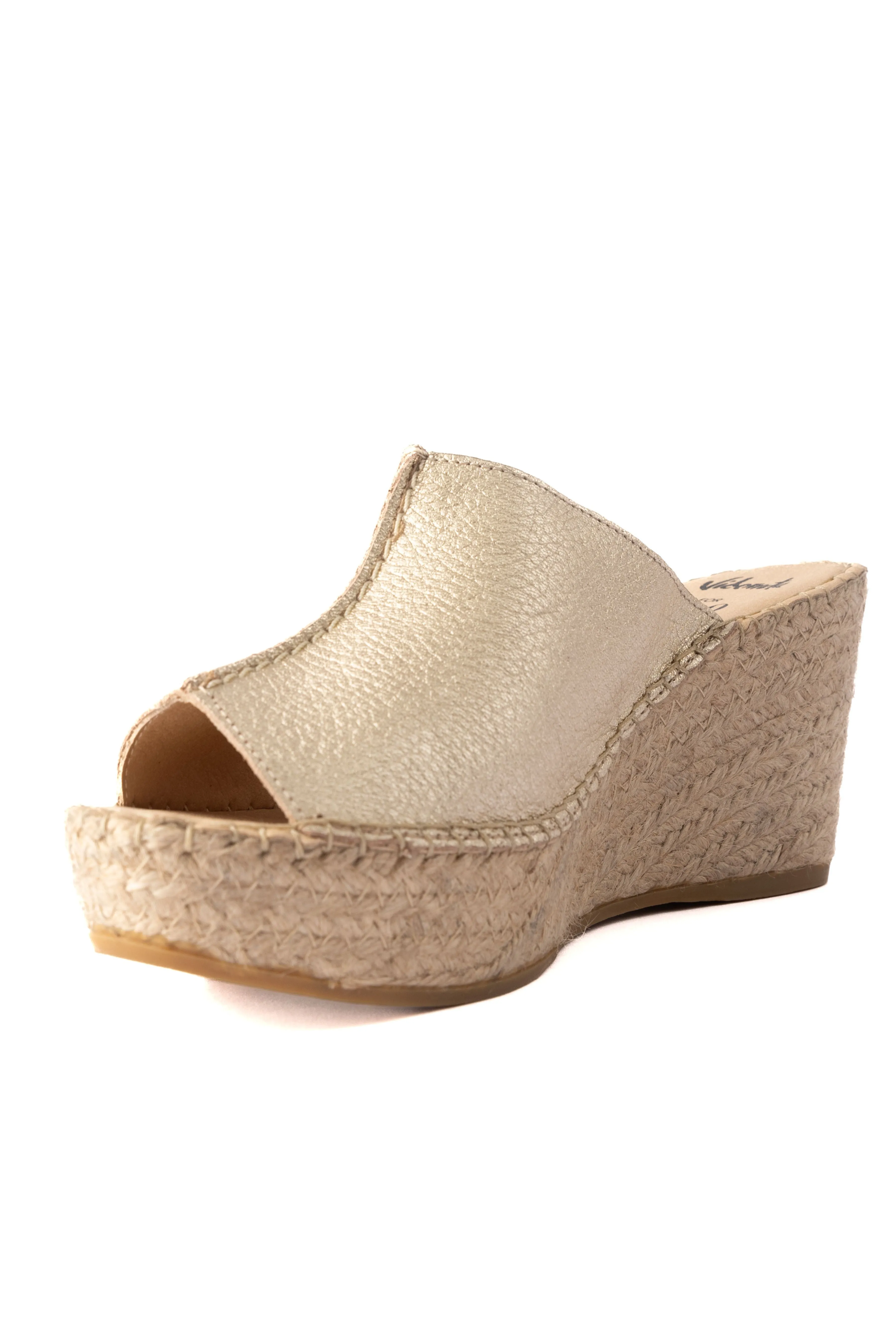 Leather Espadrille Wedge - Gold
