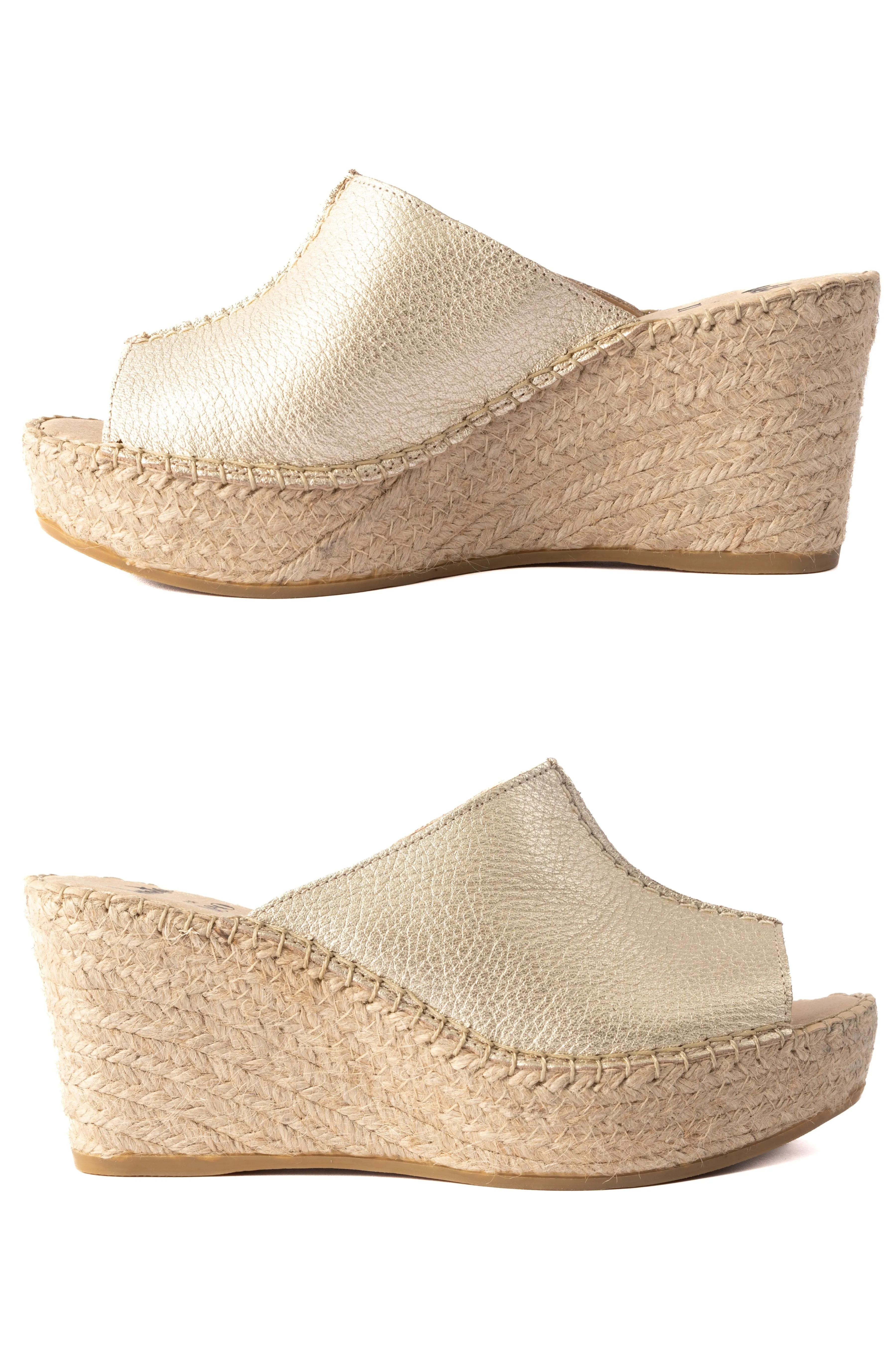 Leather Espadrille Wedge - Gold