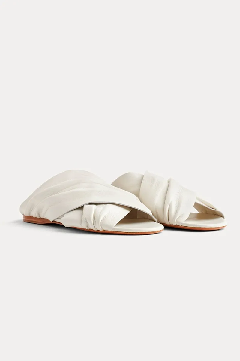 Leather Sandal Slide in Bianco