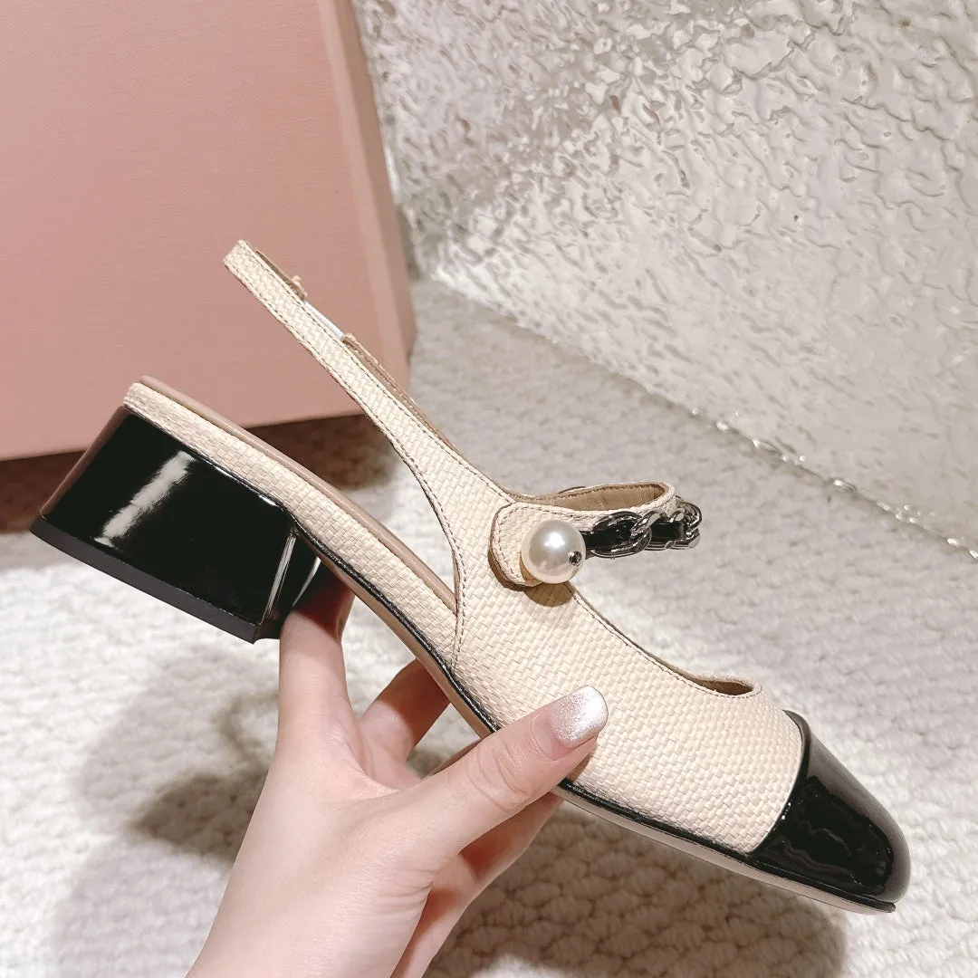 Light beige and Black Heels Sandal