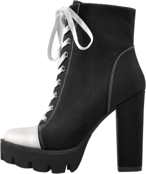 LISHAN Women's Platform Canvas High Heels