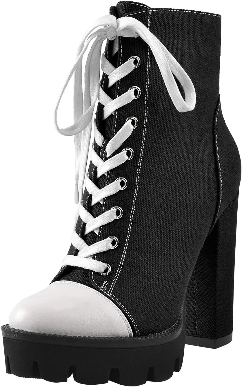 LISHAN Women's Platform Canvas High Heels