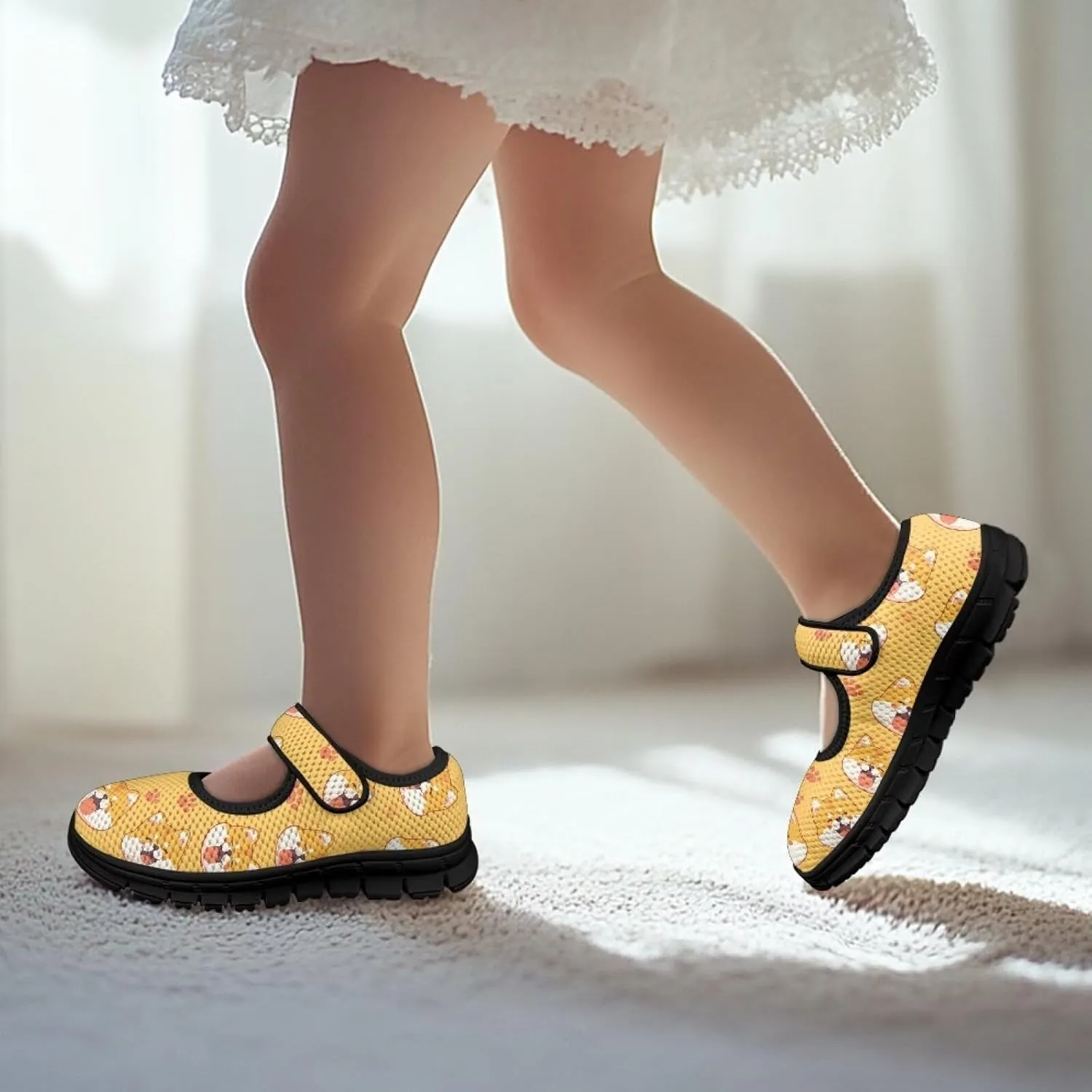 Little Girls Cute Uniform Shoes,Mary Jane Flats Shoes for Back School,Comfort Barefoot Shoes,Black Sole Size 11 to 15