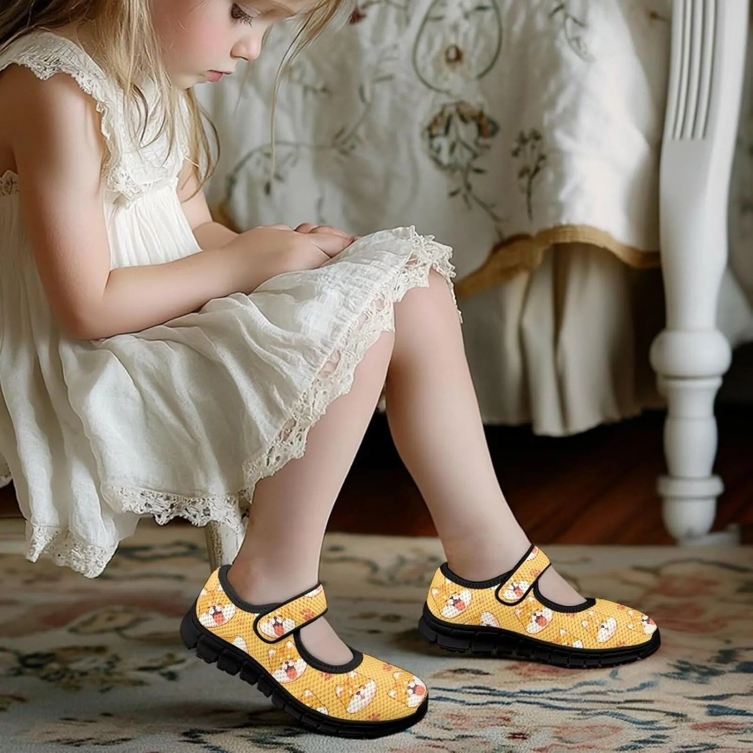 Little Girls Cute Uniform Shoes,Mary Jane Flats Shoes for Back School,Comfort Barefoot Shoes,Black Sole Size 11 to 15