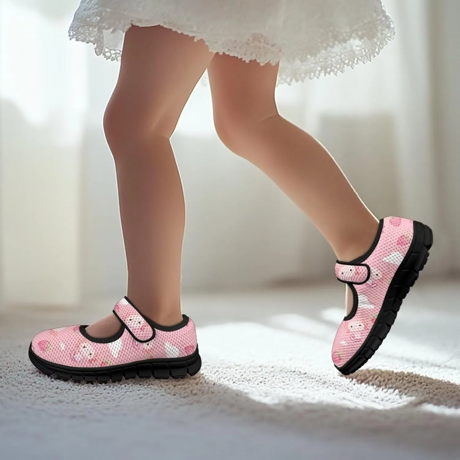 Little Girls Cute Uniform Shoes,Mary Jane Flats Shoes for Back School,Comfort Barefoot Shoes,Black Sole Size 11 to 15