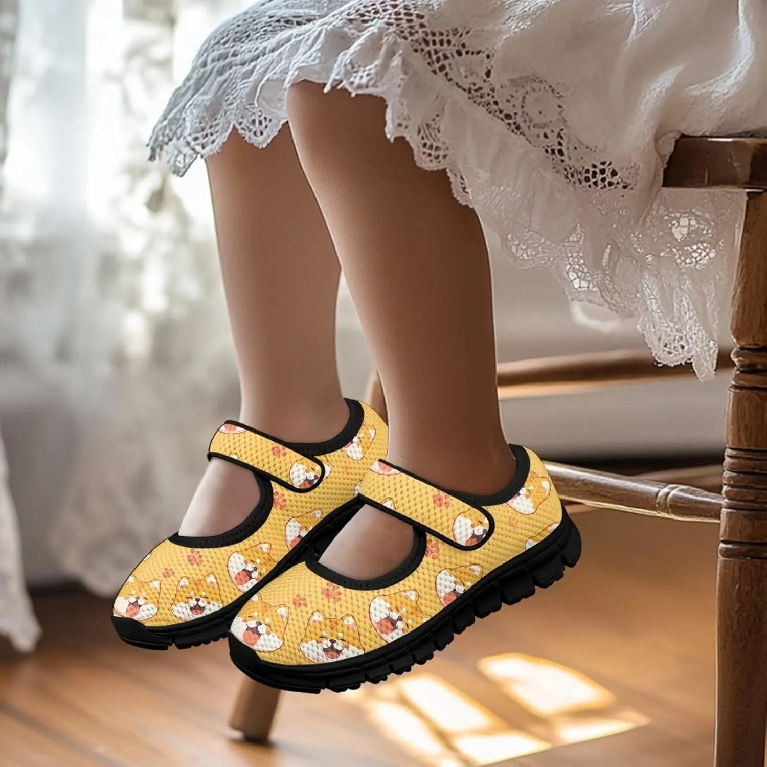 Little Girls Cute Uniform Shoes,Mary Jane Flats Shoes for Back School,Comfort Barefoot Shoes,Black Sole Size 11 to 15