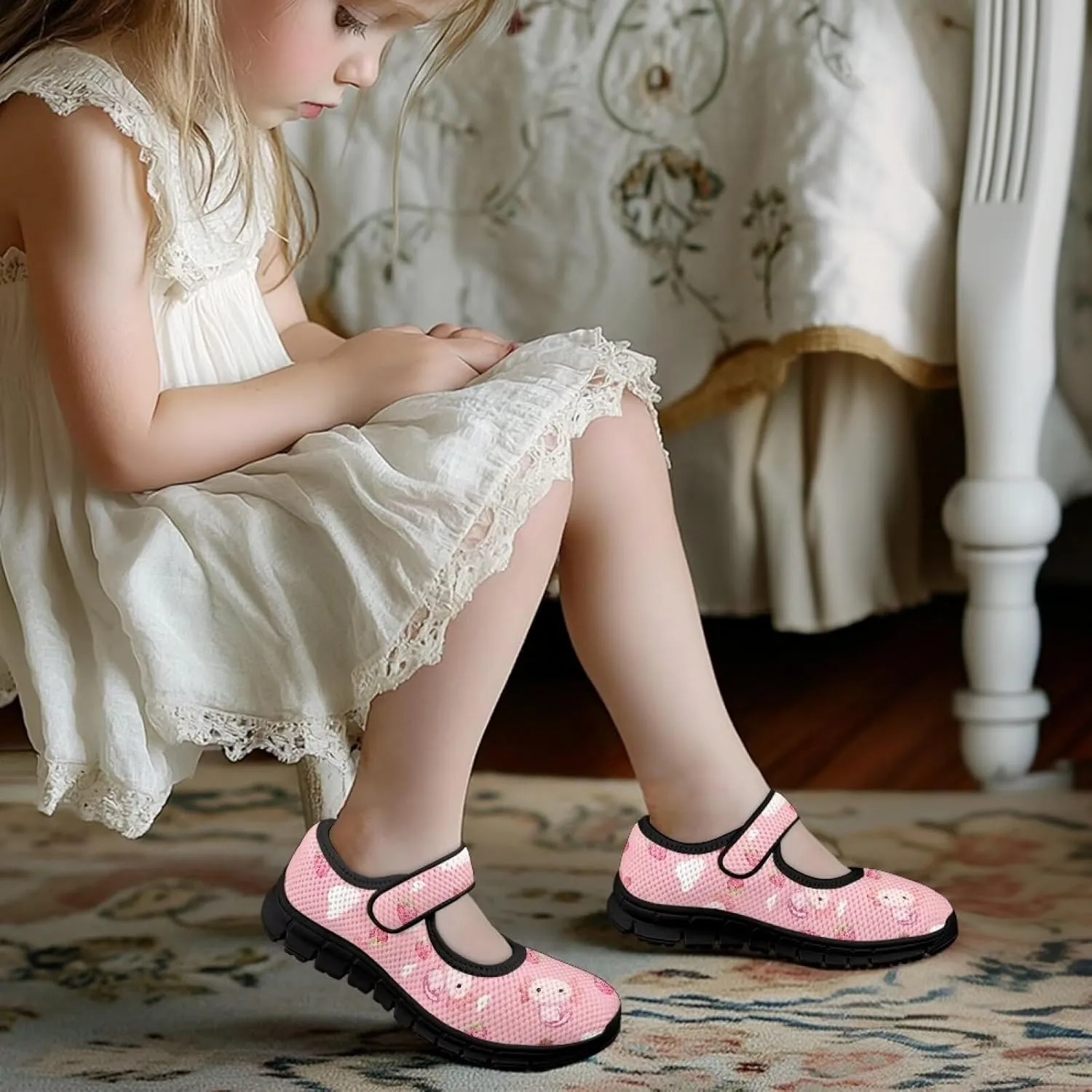 Little Girls Cute Uniform Shoes,Mary Jane Flats Shoes for Back School,Comfort Barefoot Shoes,Black Sole Size 11 to 15