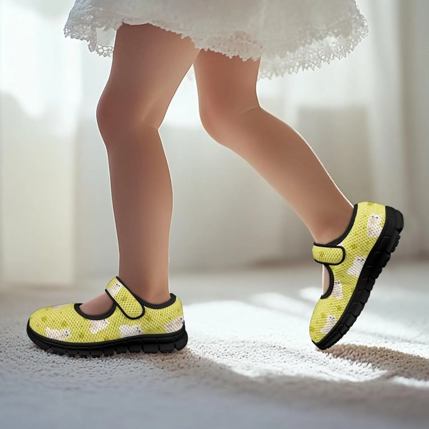 Little Girls Cute Uniform Shoes,Mary Jane Flats Shoes for Back School,Comfort Barefoot Shoes,Black Sole Size 11 to 15