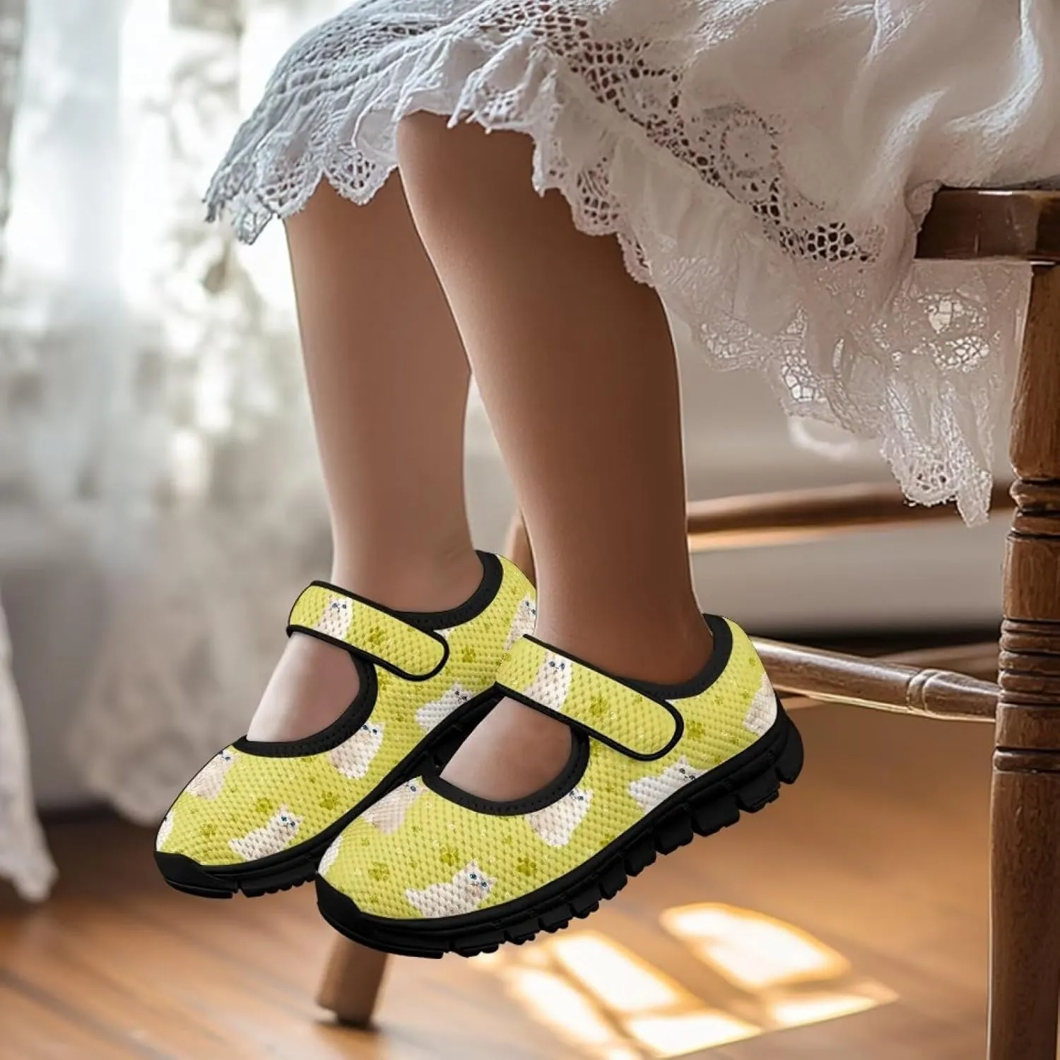 Little Girls Cute Uniform Shoes,Mary Jane Flats Shoes for Back School,Comfort Barefoot Shoes,Black Sole Size 11 to 15