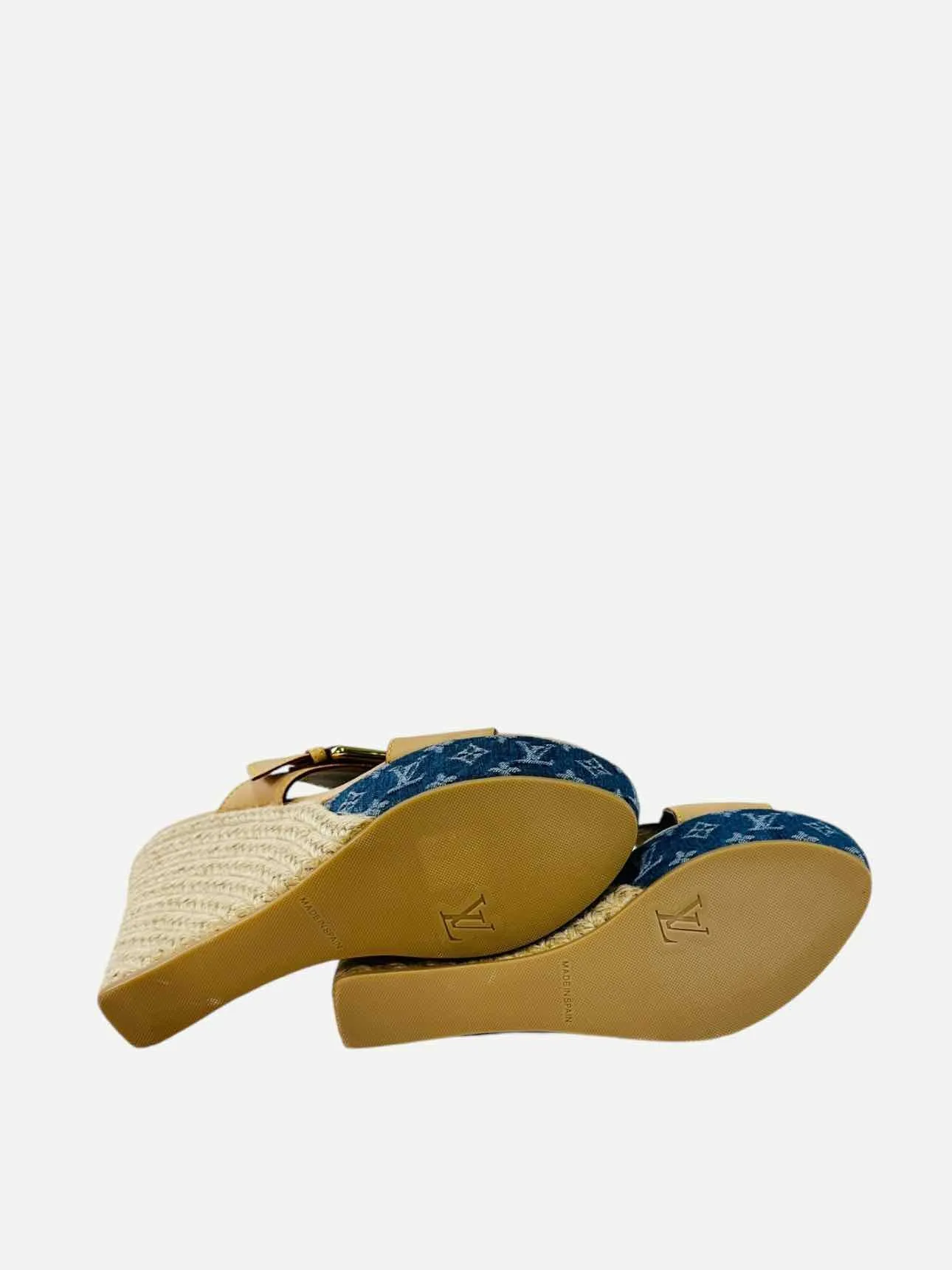 LOUIS VUITTON Espadrille Beige & Blue Wedges 38.5