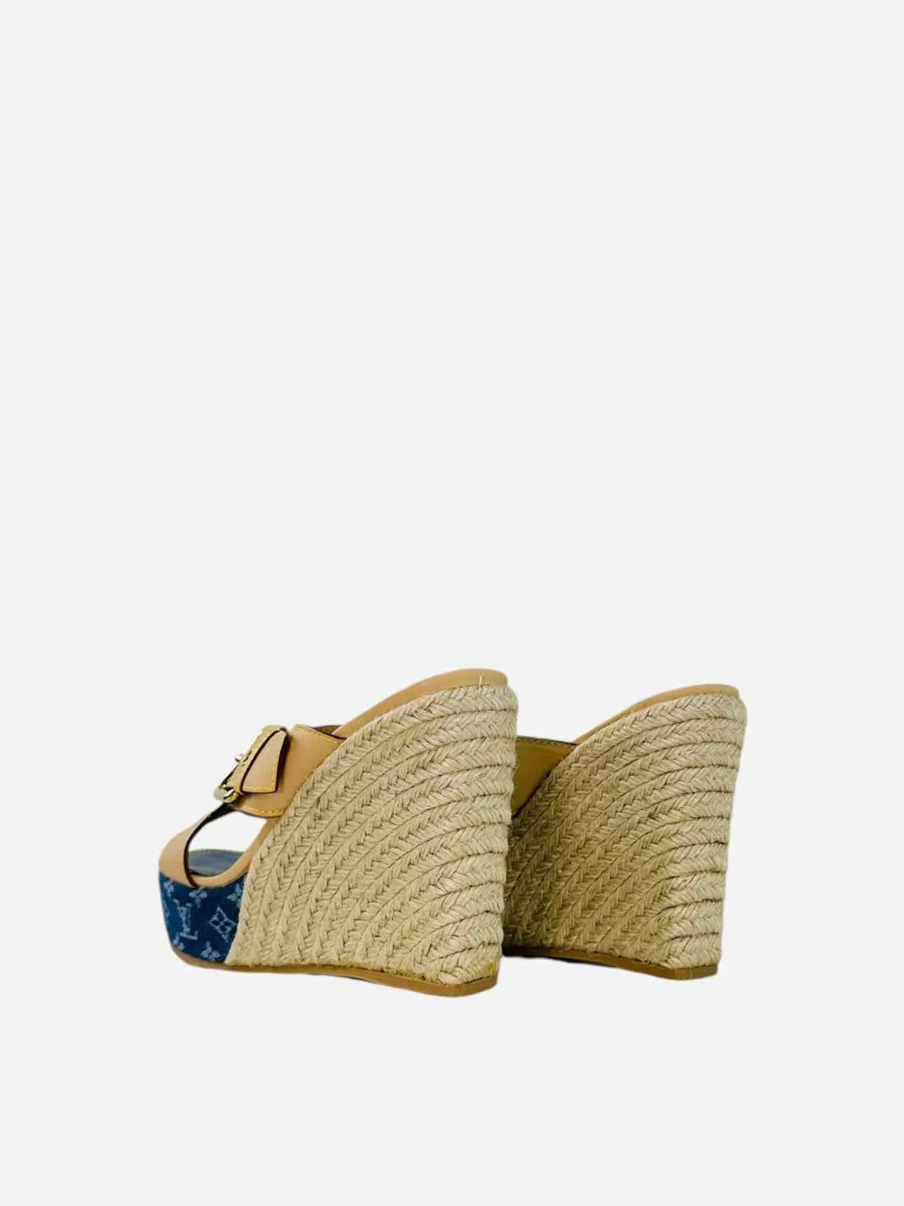 LOUIS VUITTON Espadrille Beige & Blue Wedges 38.5