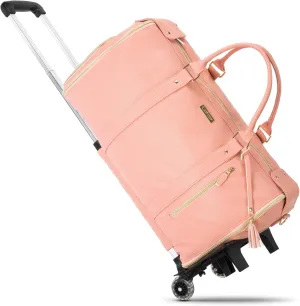 LUHXE Travel Convertible Carry On Garment Roller Bag with Shoe Pouch & Detachable Shoulder Strap - Rose
