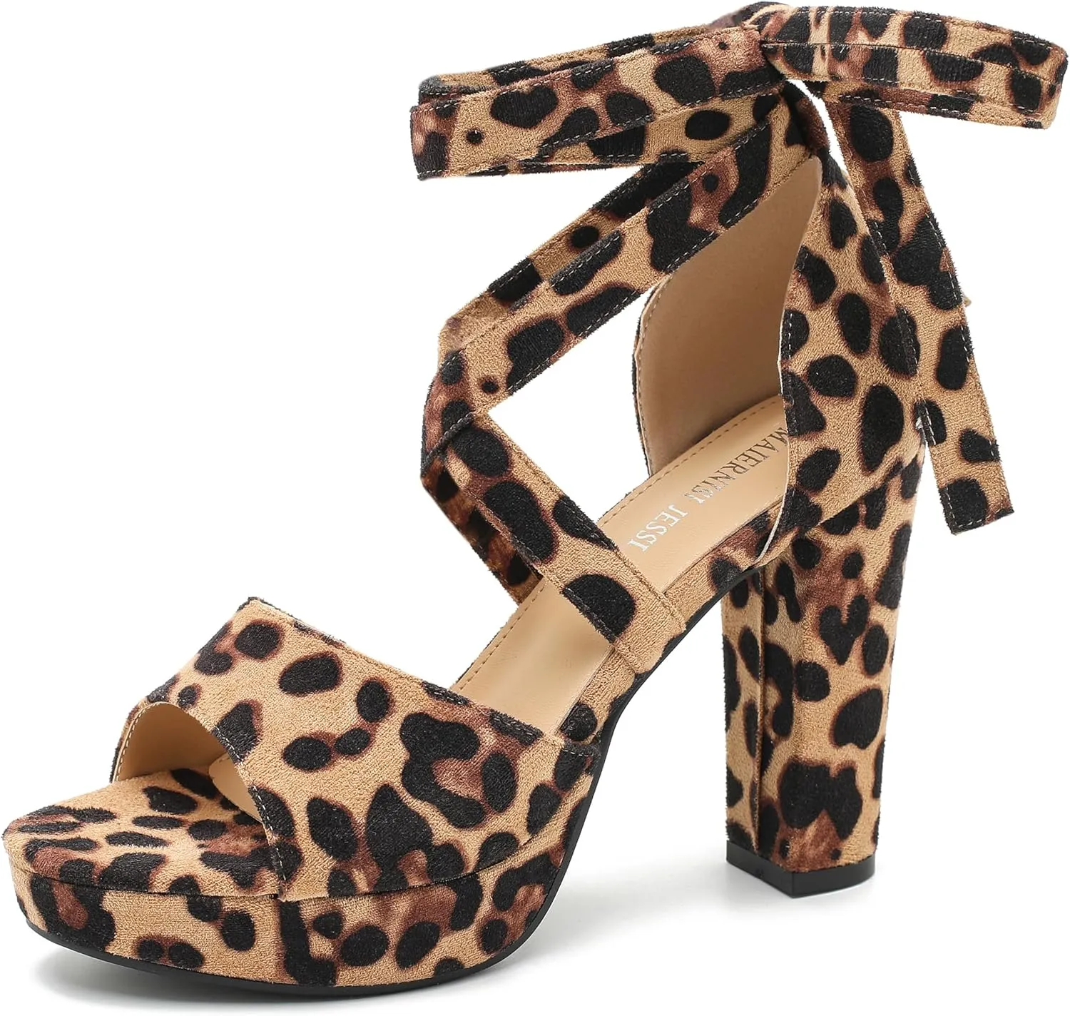 MAIERNISI JESSI Strappy Heels for Women Platform Lace Up Heels Open Toe Chunky High Heel Dress Sandals