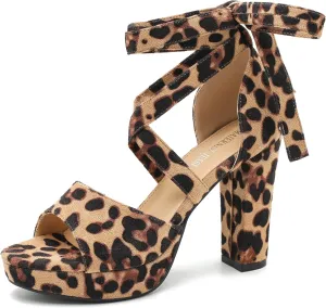 MAIERNISI JESSI Strappy Heels for Women Platform Lace Up Heels Open Toe Chunky High Heel Dress Sandals