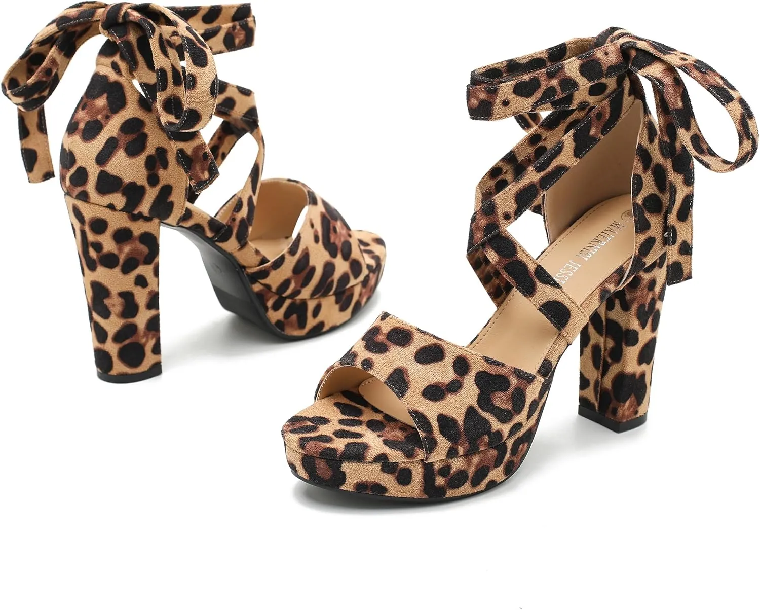 MAIERNISI JESSI Strappy Heels for Women Platform Lace Up Heels Open Toe Chunky High Heel Dress Sandals