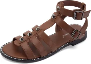 MaxMuxun Gladiator Sandals For Women Flat Ankle Strap Open Toe Strappy Summer Sandals With Studs