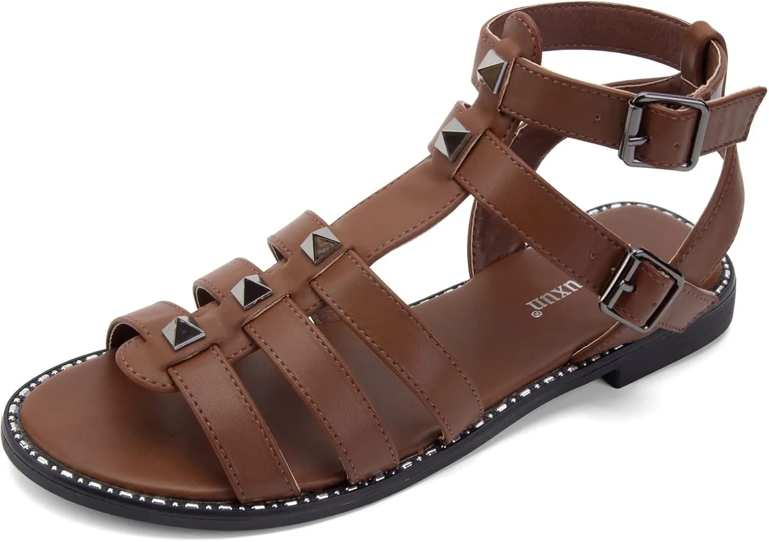 MaxMuxun Gladiator Sandals For Women Flat Ankle Strap Open Toe Strappy Summer Sandals With Studs