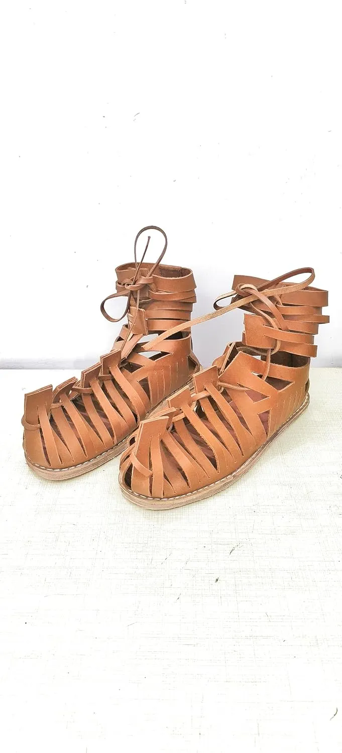 Medieval Roman Sandals Caligae Mens Gladiator Leather Sandal Medieval Ancient Roman Soldier Brown Caligae Vinatge Greek Roman Soldier Sandals Ancient Halloween Costume Footwear Adult Male
