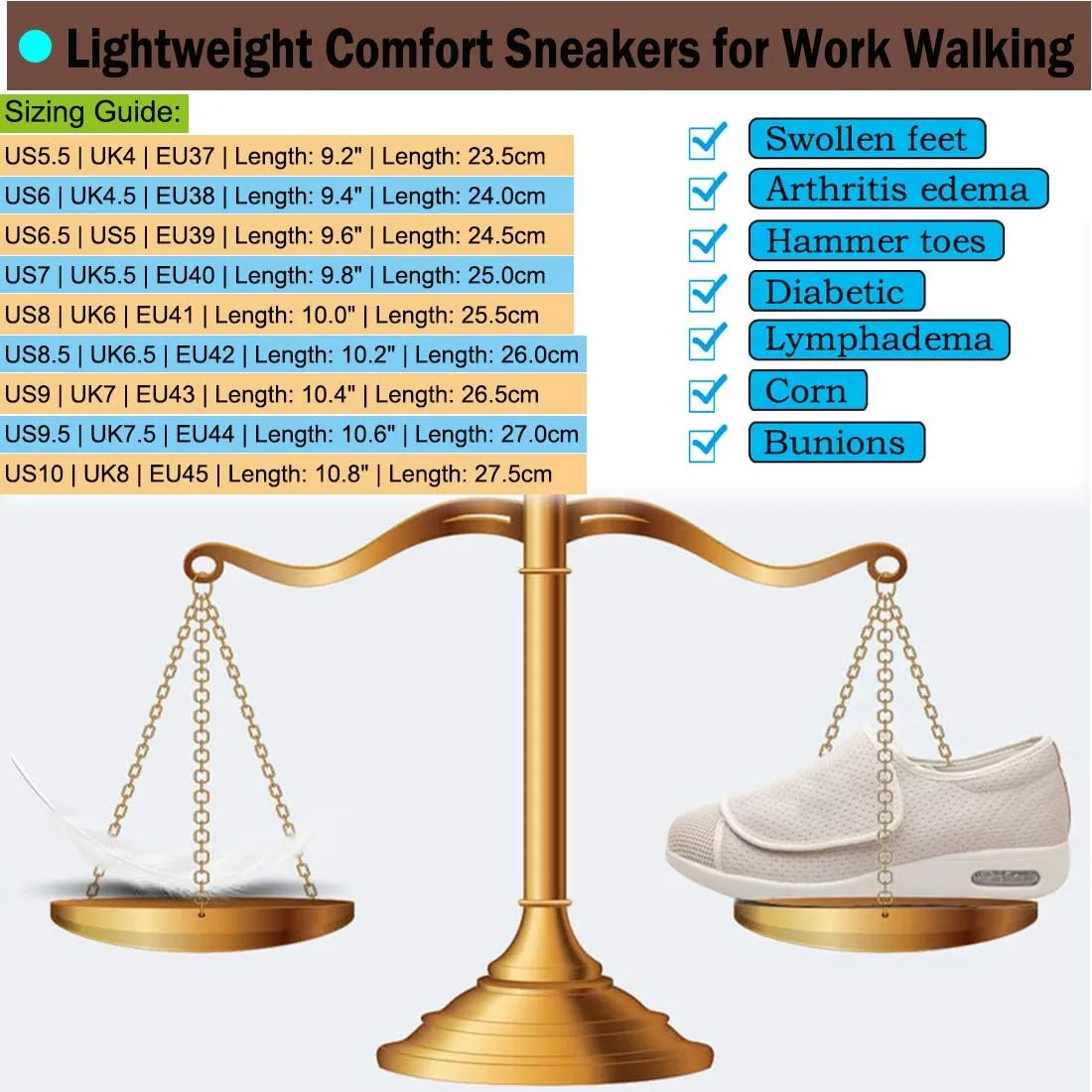 Mei MACLEOD Women's Walking Shoes with Wide Width Lightweight Air Cushion Sneakers Casual Running Jogging Shoes for Diabetic Swollen Feet