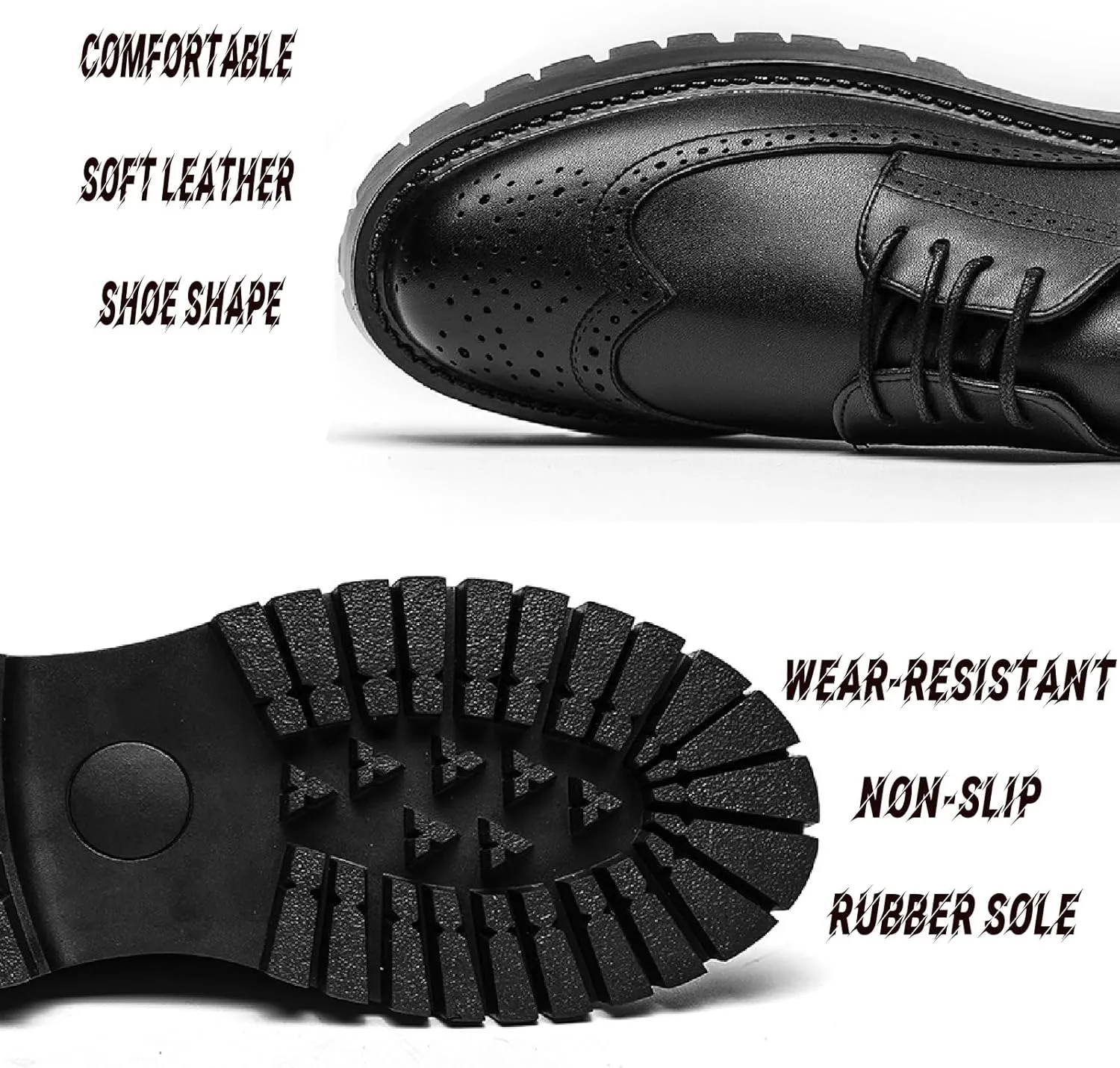Men's Black Wingtip Platform Formal Oxford Shoes Classic Round Toe Lug Sole Chunky Heel Lace-Up Dress Brogue Shoes Breathable Non-Slip Party Prom Dating Business Shoes
