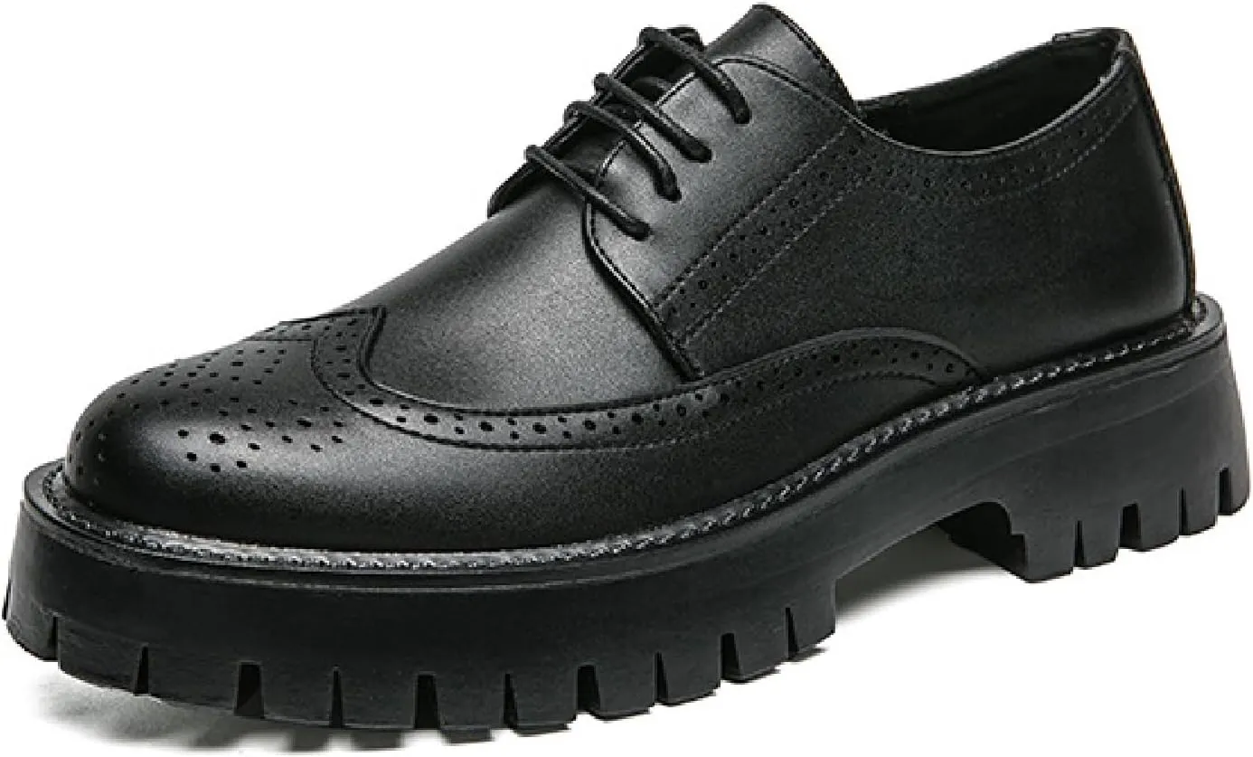 Men's Black Wingtip Platform Formal Oxford Shoes Classic Round Toe Lug Sole Chunky Heel Lace-Up Dress Brogue Shoes Breathable Non-Slip Party Prom Dating Business Shoes