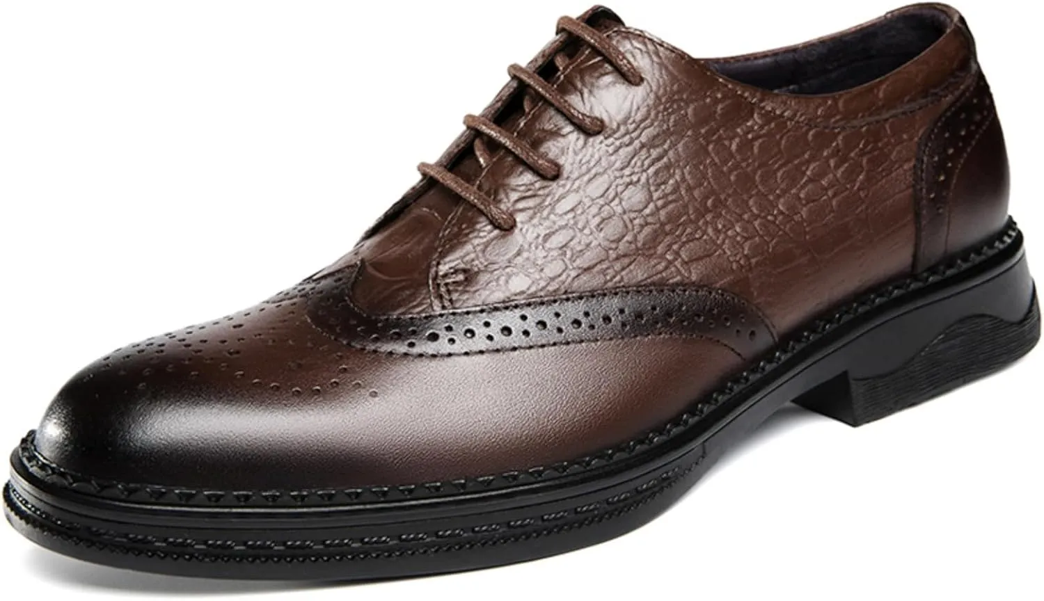 Men's Cowhide Leather Perforated Lace - up Oxfords Brogue Wingtip Shoes for Men Brown, Black
