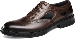 Men's Cowhide Leather Perforated Lace - up Oxfords Brogue Wingtip Shoes for Men Brown, Black